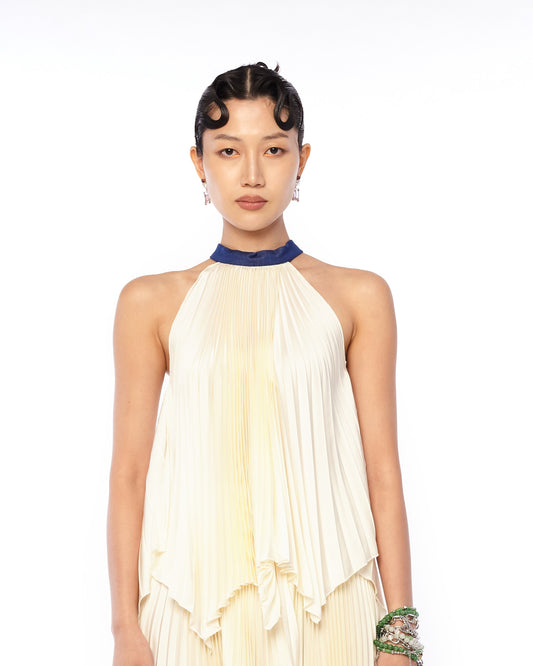 SATIN PLEATED SLEEVELESS TOP - IVORY