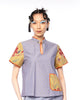 CHECKERED MIX BATIK MANDARIN COLLAR BLOUSE WITH SIDE SLIT AND PATCH POCKET - MULTI1