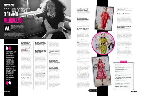 MELINDA LOOI FEATURED AS FASHION DESIGNER OF THE MONTH IN EXHIBIT MAGA ...