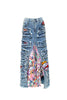 DENIM LONG SKIRT WITH PLEATED PANEL - BLUE