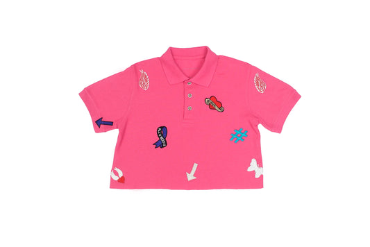 CROPPED POLO T WITH PATCHES - FUCHSIA