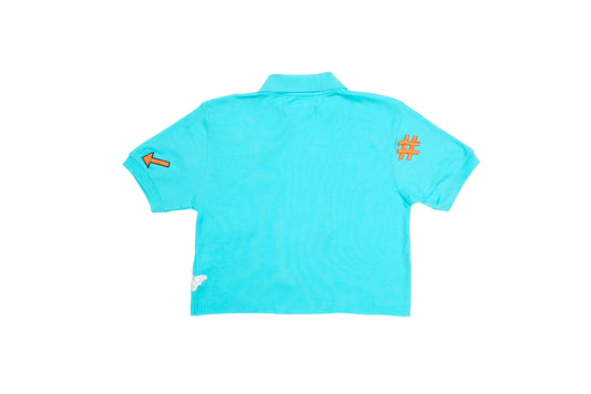 CROPPED POLO T WITH PATCHES - TURQUOISE