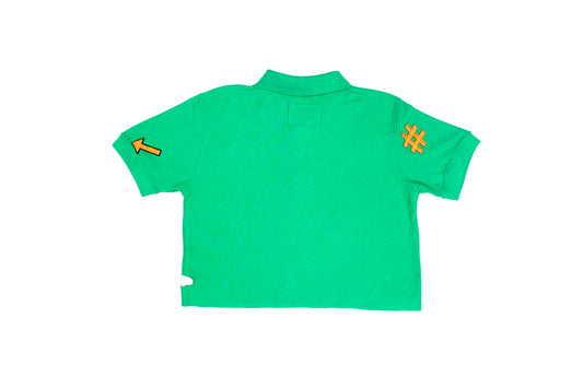 CROPPED POLO T WITH PATCHES - GREEN