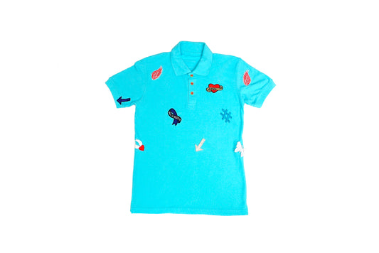 FULL LENGTH POLO T WITH PATCHES - TURQUOISE