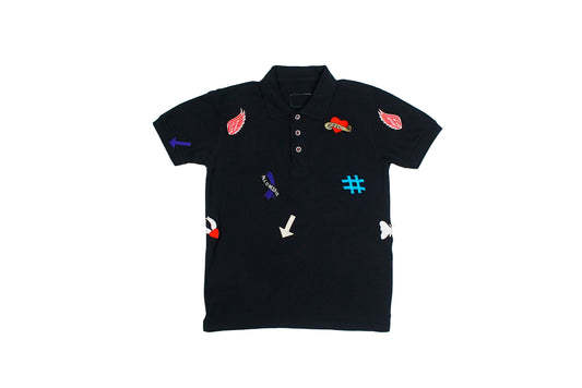 FULL LENGTH POLO T WITH PATCHES - BLACK