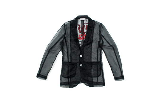 ORGANZA JACKET WITH EMBROIDERED DETAILS AT THE BACK - BLACK