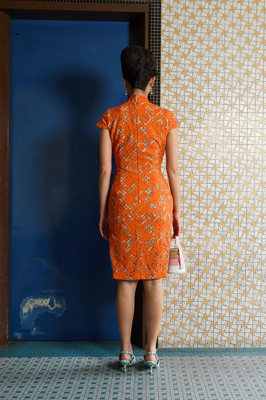 CLASSIC CHEONGSAM - ORANGE LACE - ORANGE