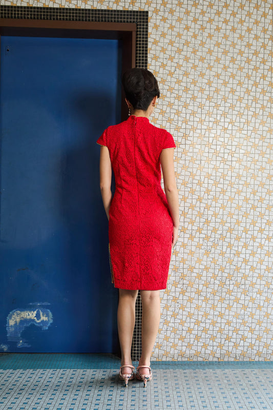 CLASSIC CHEONGSAM - RED LACE  - RED