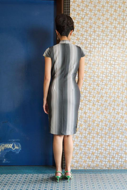 CLASSIC CHEONGSAM - BLACK STRIPED  - BLACK