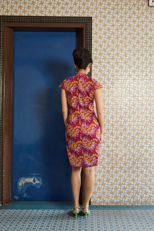 CLASSIC CHEONGSAM - MAROON FLORAL LACE - MAROON