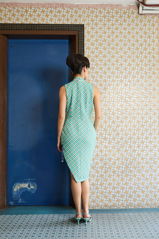 ASYMMETRICAL CHEONGSAM - TEAL SEQUIN - TEAL