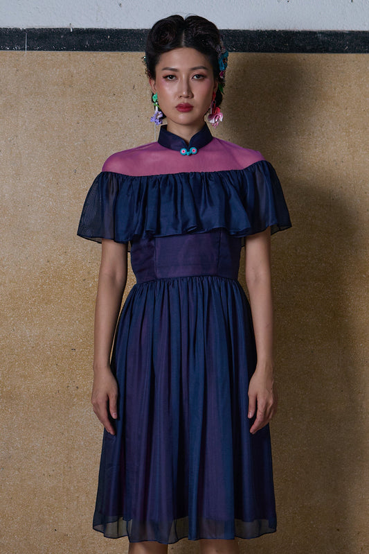 FLARED CHEONGSAM - NAVY BLUE
