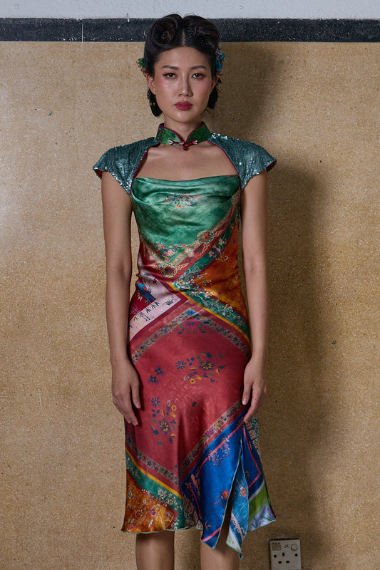 BIAS COWL NECKLINE CHEONGSAM - MULTI 1