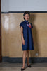 MANDARIN COLLAR A-LINE DRESS - BLUE