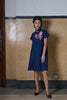 MANDARIN COLLAR A-LINE DRESS - BLUE