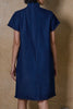 MANDARIN COLLAR A-LINE DRESS - BLUE