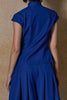 MANDARIN COLLAR TOP WITH PLEATED WAIST- BLUE