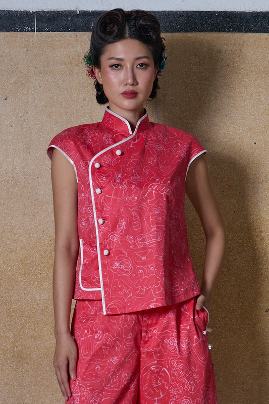 CLASSIC SAMFU TOP - RED PRINT