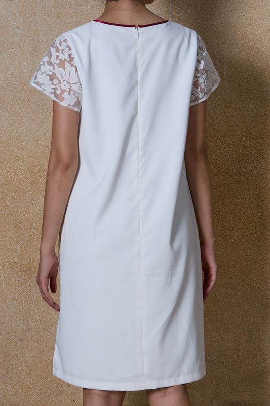 COLLARLESS A-LINE DRESS - WHITE