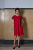 COLLARLESS A-LINE DRESS - RED