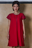 COLLARLESS A-LINE DRESS - RED