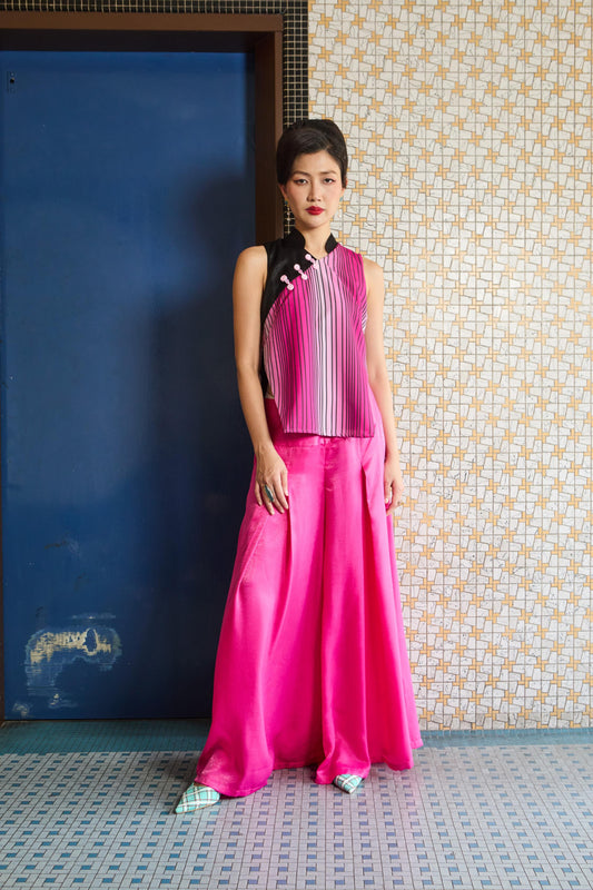 PLEATED PALAZZO PANTS - FUCHSIA