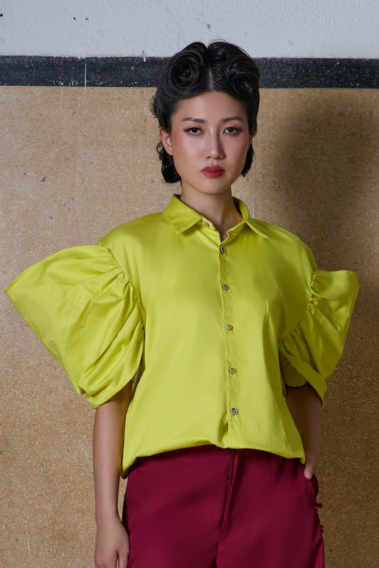 BOW SLEEVE SHIRT - LEMON YELLOW