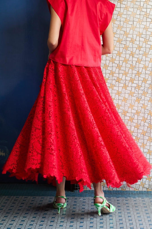 LACEY FLARED SKIRT - RED