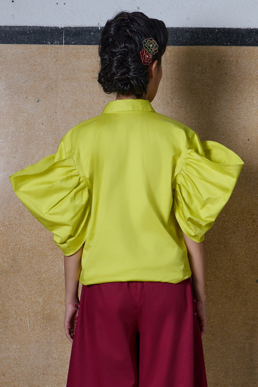 BOW SLEEVE SHIRT - LEMON YELLOW
