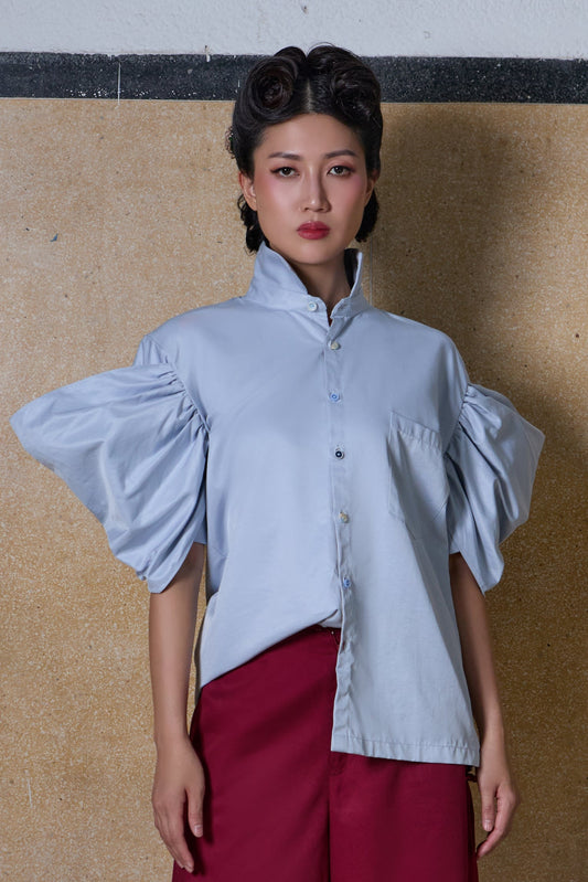 BOW SLEEVE SHIRT - LIGHT BLUE
