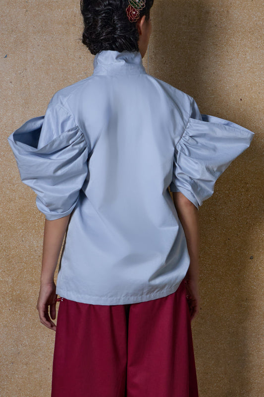 BOW SLEEVE SHIRT - LIGHT BLUE