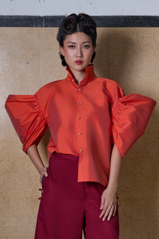 BOW SLEEVE SHIRT - ORANGE