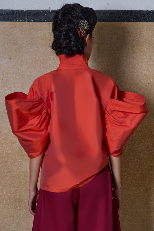 BOW SLEEVE SHIRT - ORANGE