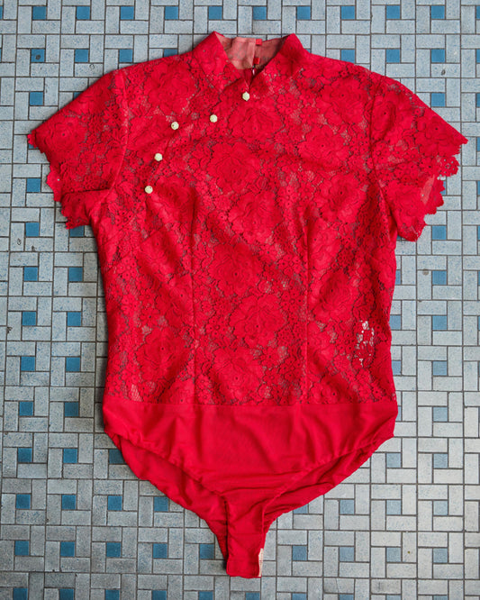 LACEY MANDARIN COLLAR BODYSUIT - RED