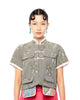 CHECKERED MIX BATIK MANDARIN COLLAR FITTED TOP WITH EMBROIDERY PATCH - PINK
