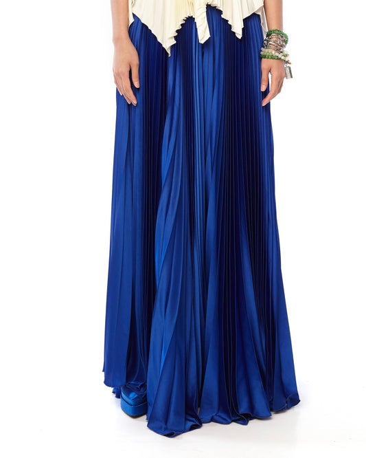 SATIN PLEATED TROUSERS - BLUE