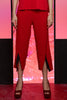 RED CREPE WITH BLACK POLYESTER SLIT PANEL - 3/4 BOOT CUT TROUSERS - RED