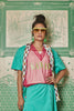PINK MESH WITH 'KAWAN' GREEN RUBBER STAMP PRINT VEST - ADJUSTABLE VEST WITH DRAWSTRING - PINK