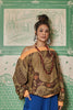 BROWN BATIK WITH 'KAWAN' ORANGE SILK SCREEN PRINT AND ORANGE RIB KNIT - JUMPER WITH HEM RIB KNIT - ORANGE
