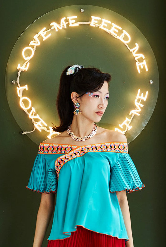A-LINE OFF SHOULDER ORANGE ELASTIC BAND TOP - TEAL