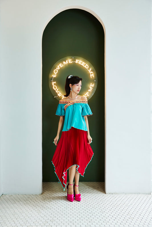 A-LINE OFF SHOULDER ORANGE ELASTIC BAND TOP - TEAL