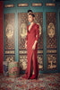 DARK RED NEOPRENE - DRAPED COLLAR BIAS CUT GOWN - MAROON